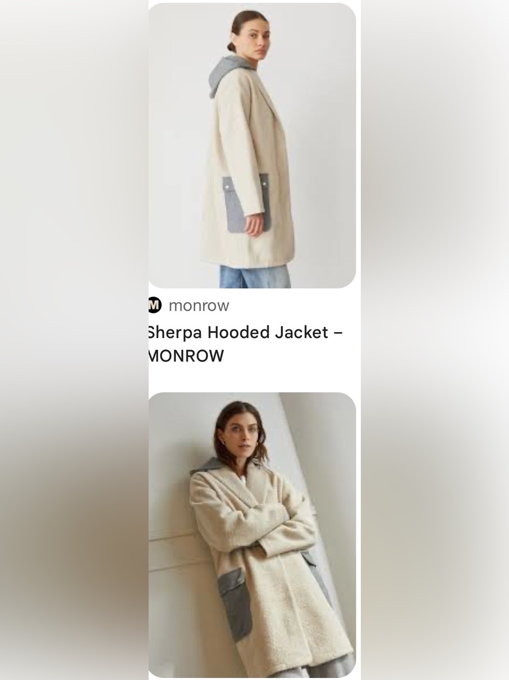 Monrow Cream Sherpa Hooded (detachable) Coat with Grayish blue Trim